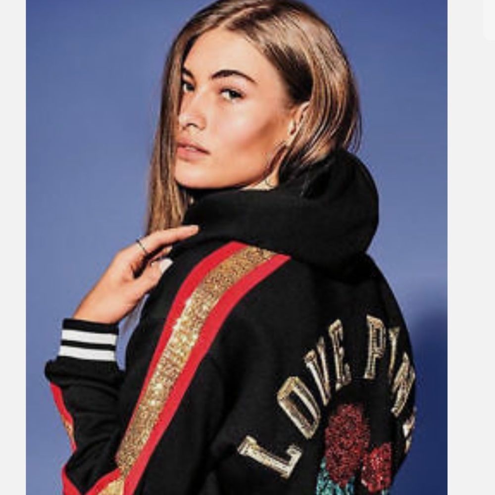 PINK Victoria’s Secret 2017 Shanghai Fashion Show Black Bling Lace Up Hoodie xs